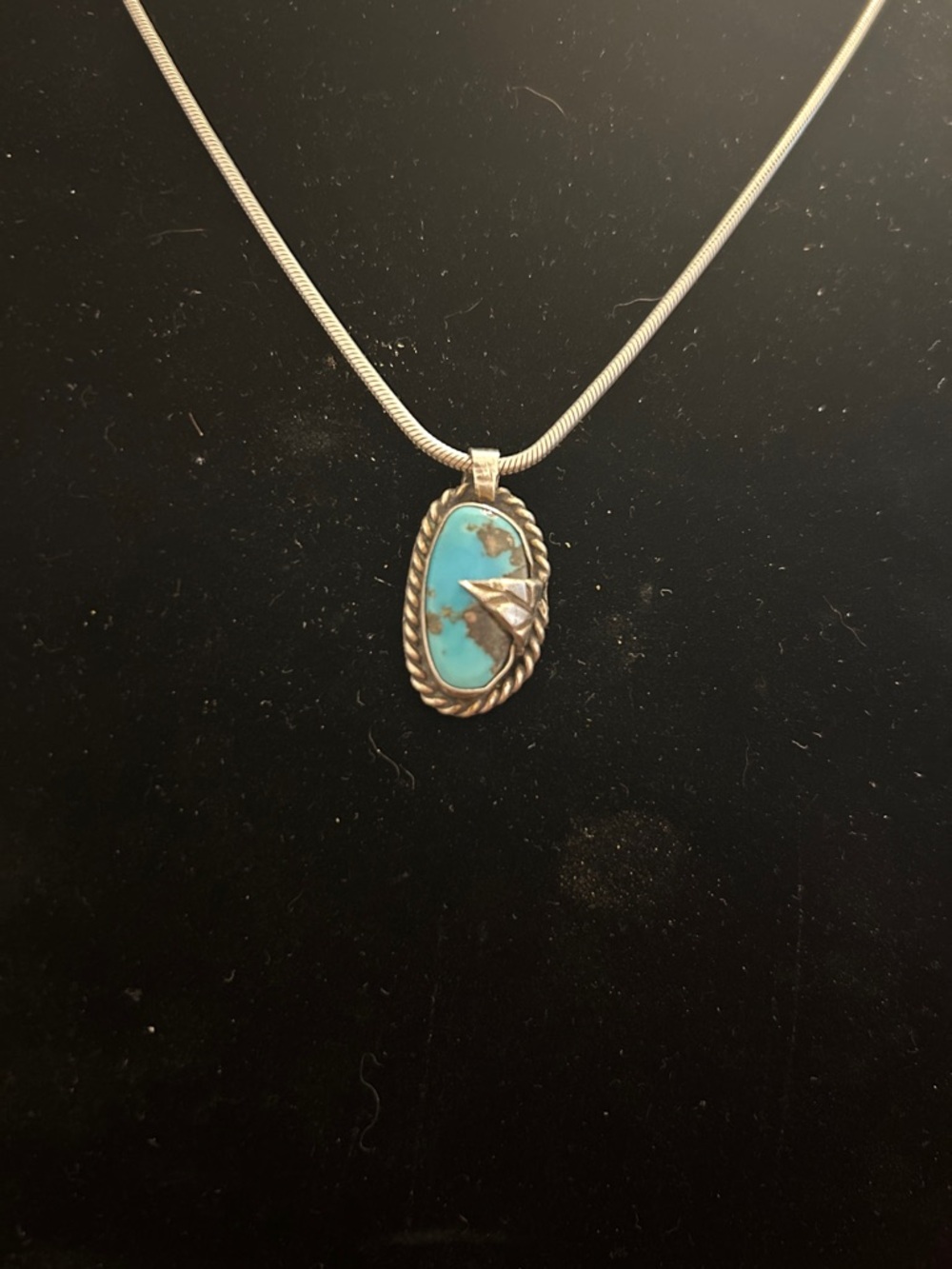 Navajo Turquoise Silver Pendant Necklace - Blue Turquoise